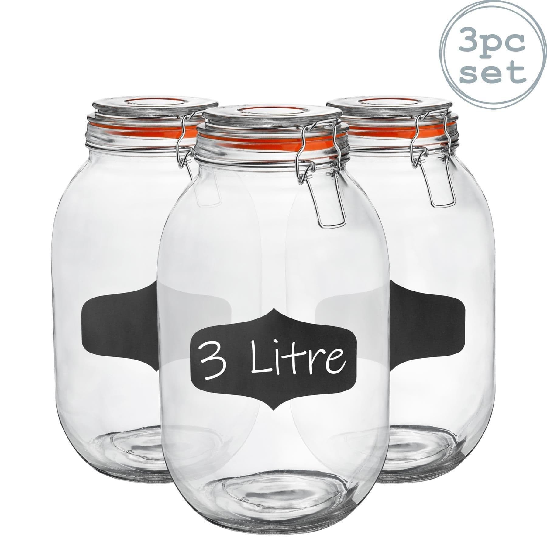 Glass Storage Jars with Labels 3 Litre Orange Seal Pack of 3