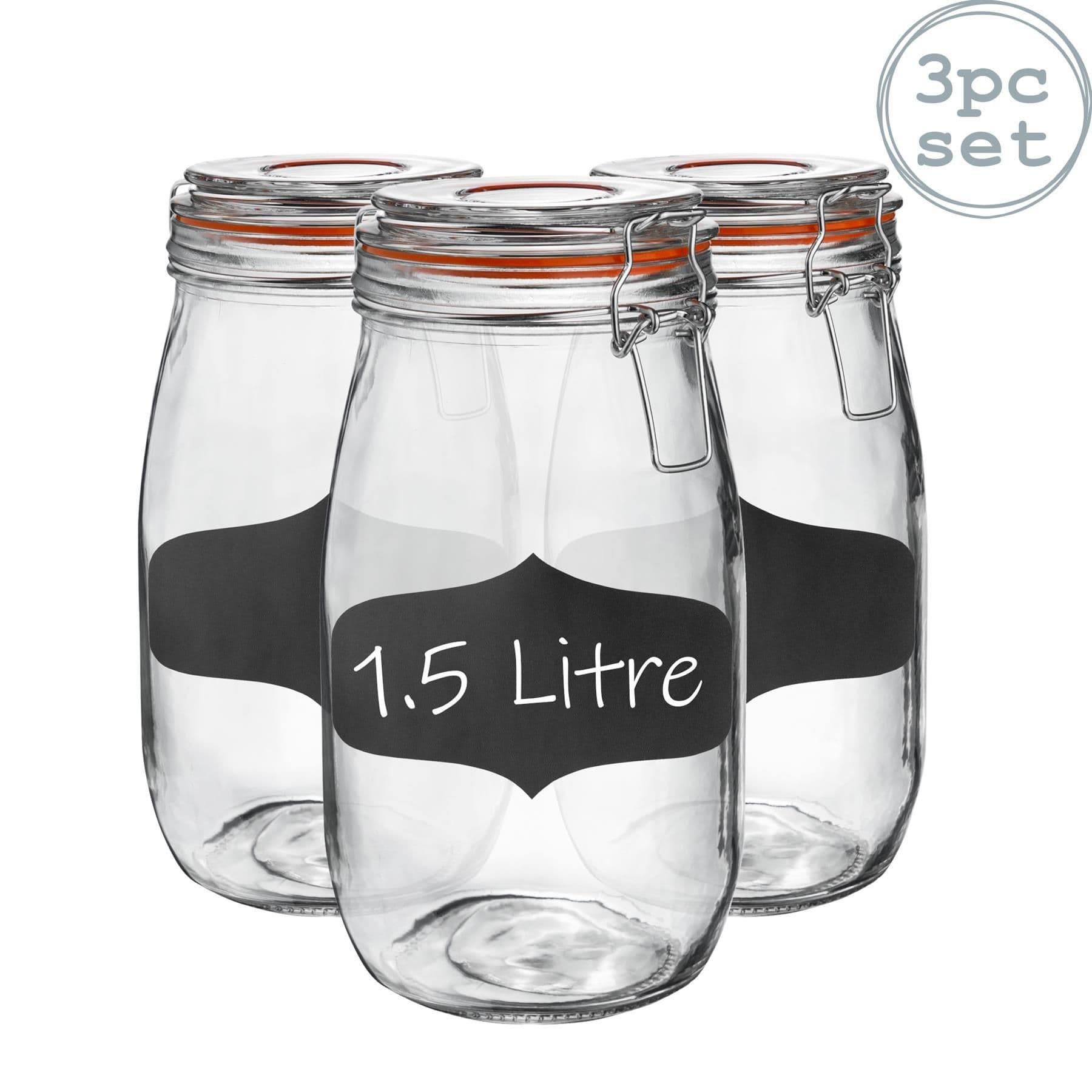Glass Storage Jars with Labels 1.5 Litre Orange Seal Pack of 3