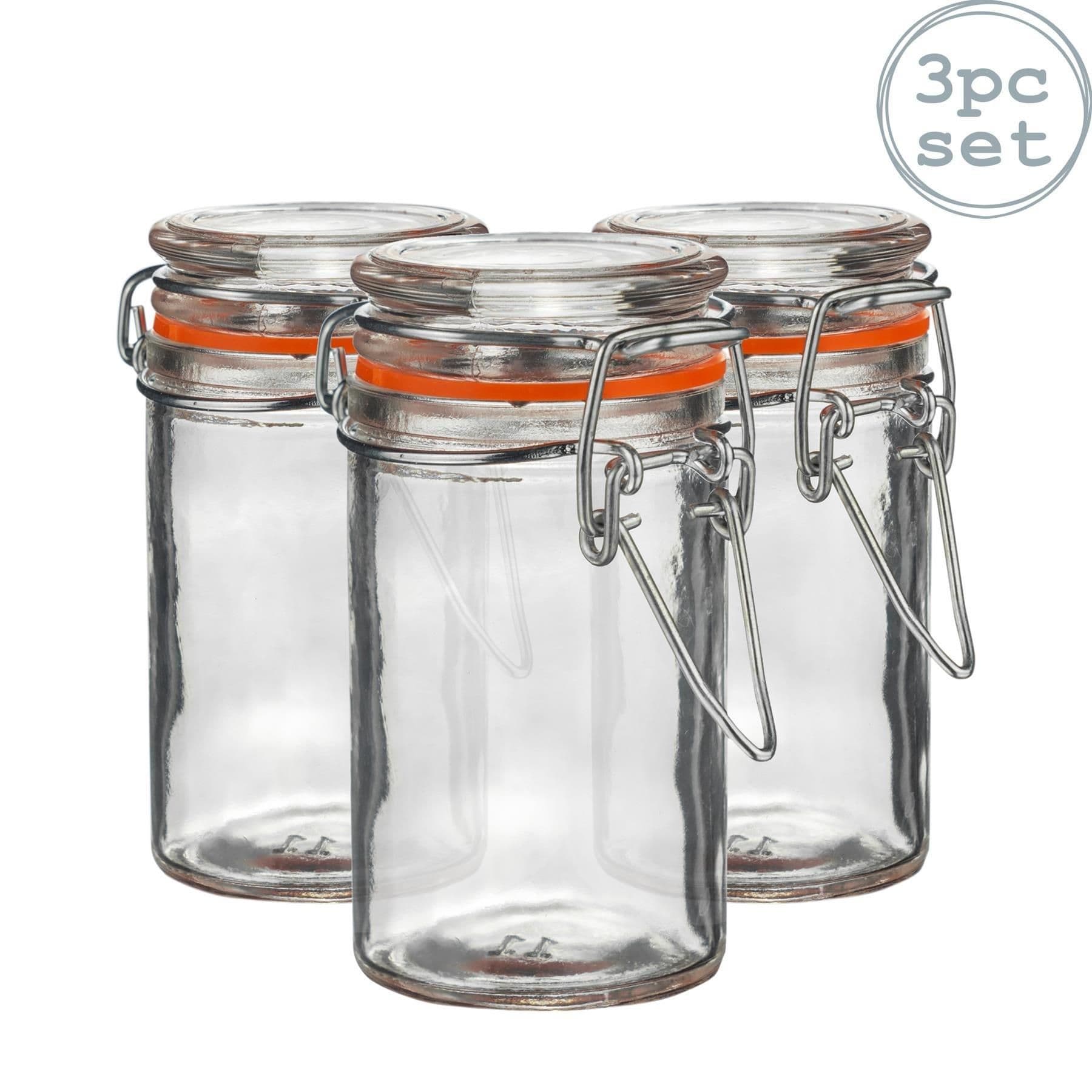 Glass Storage Jars 70ml Orange Seal Pack of 3