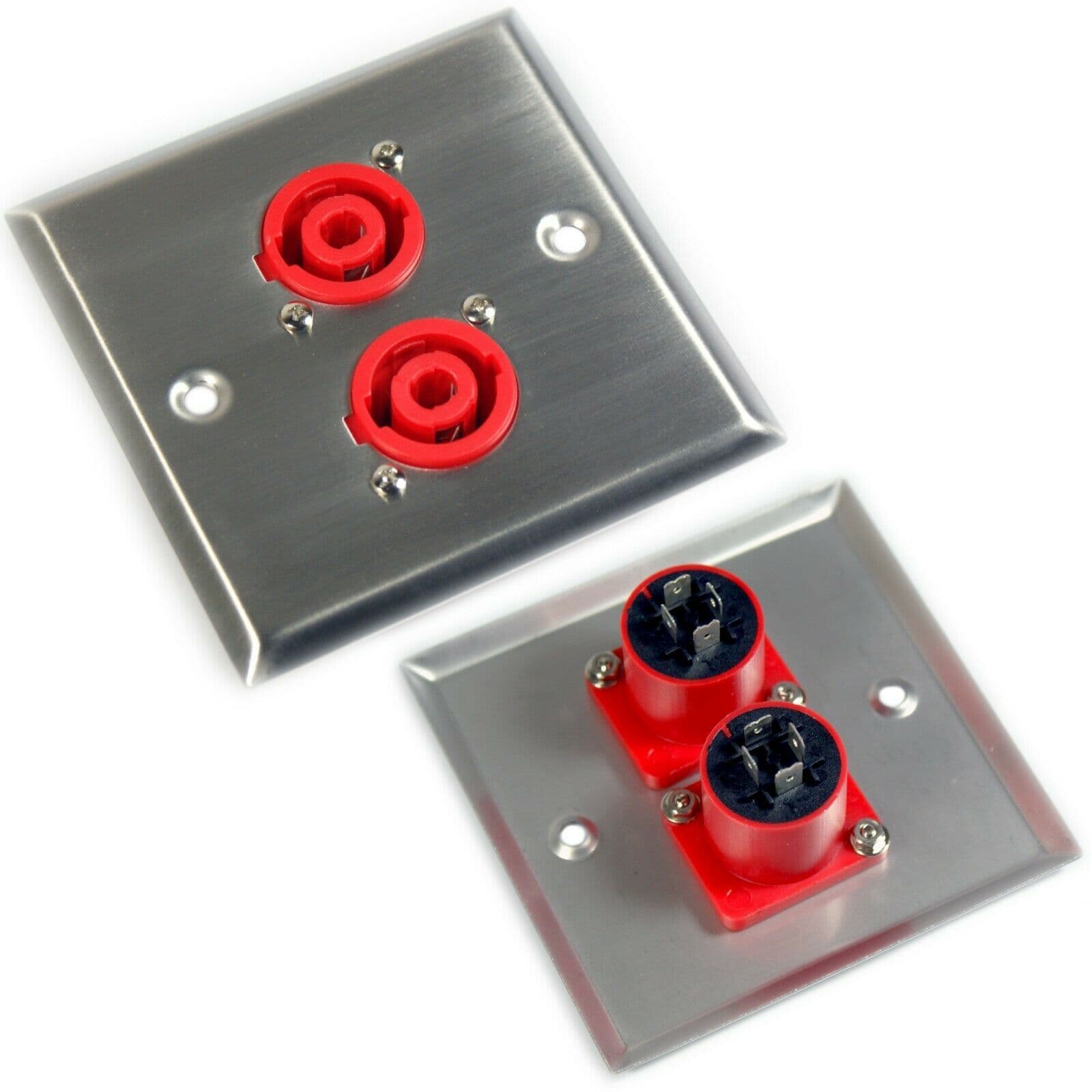 Dual 4 Pole Speaker Cable Socket Outlet Wall Face Plate SPKON Solder Coupler