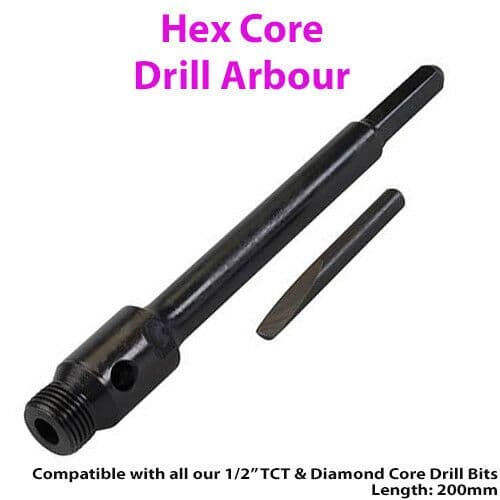 200mm Hex Core Drill Arbor Bit Fits ½" BSP TCT & Diamond Core Drill Shank