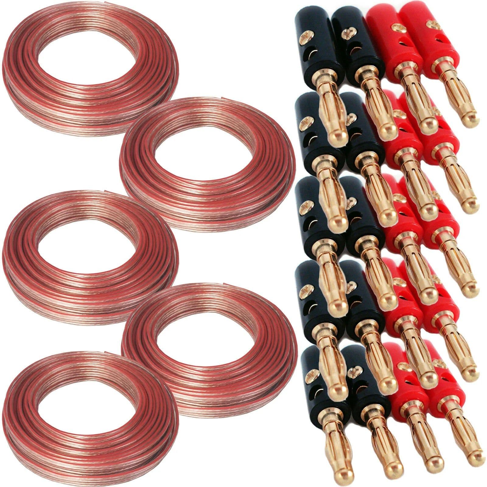50M Speaker Cable & 20 Banana Plugs 5.1 Surround Sound System Wire Reel Loud…