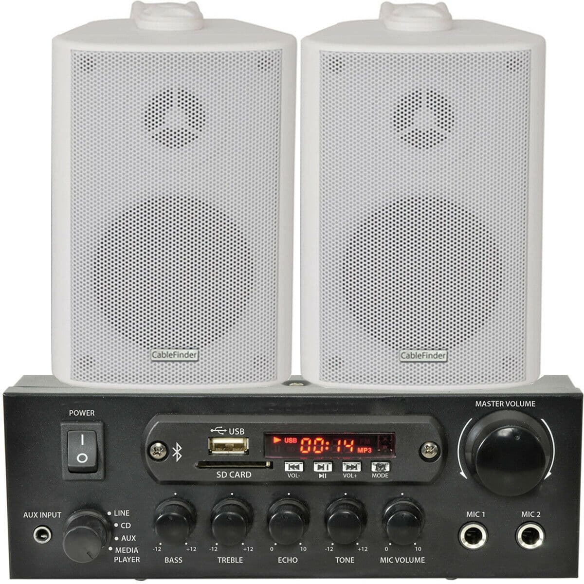 110W Bluetooth Amplifier & 2x 60W Wall Speakers Wireless Bedroom HiFi Kit