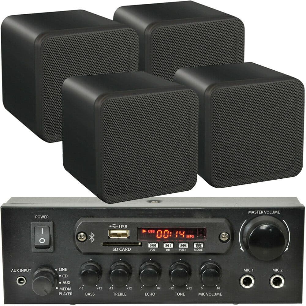 110W Bluetooth Amplifier & 4x 80W Black Speakers Background Wireless HiFi Kit