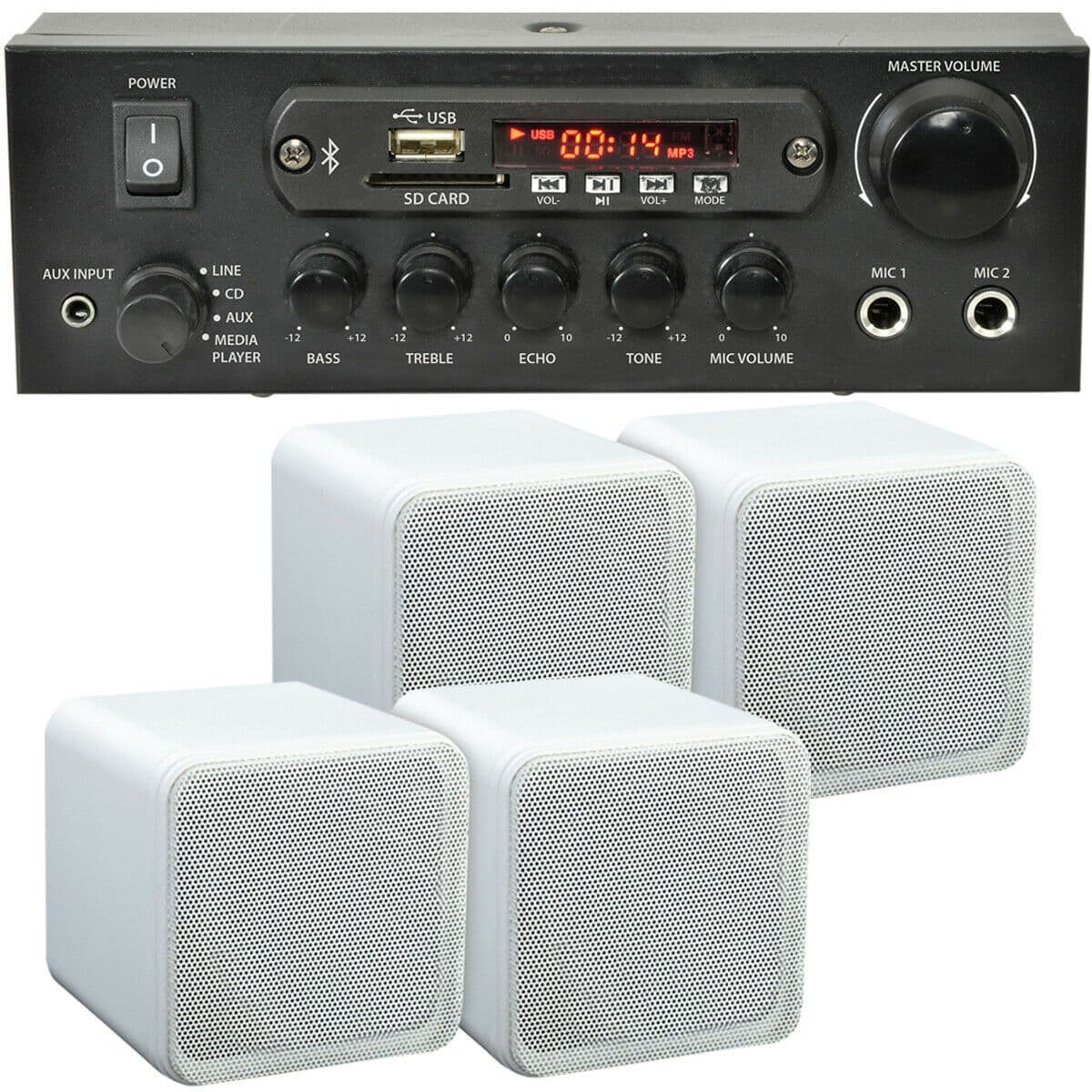 110W Bluetooth Amplifier & 4x 80W Shelf Speakers Compact Wireless HiFi Kit