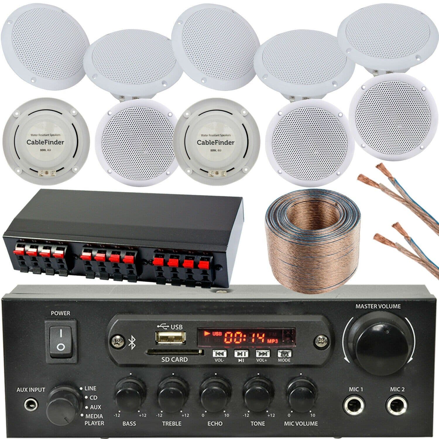 5 Zone Bluetooth System 10x Ceiling Speaker Background Music Shop Restaurant