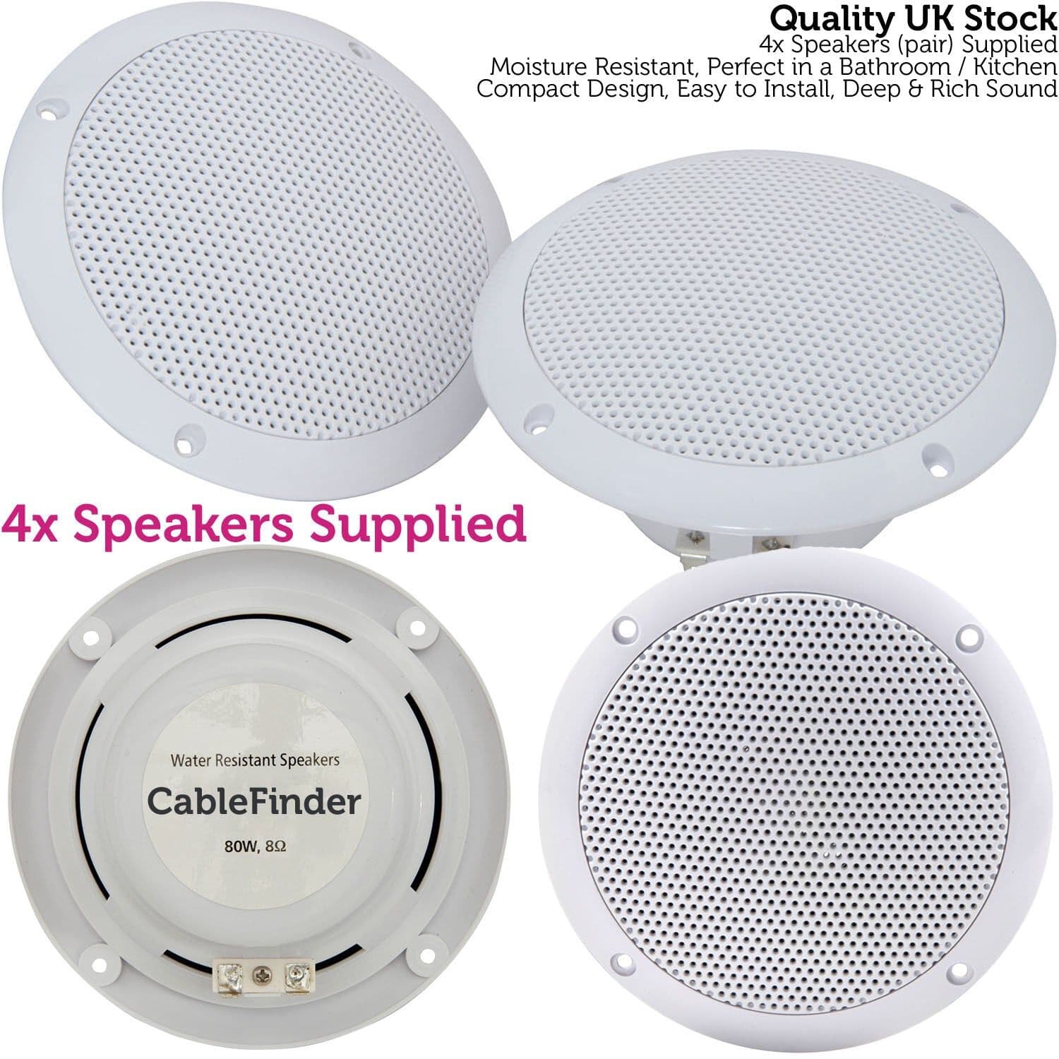 4x Kitchen Bathroom Bluetooth Speaker & Amp Kit room Shower HiFi Music