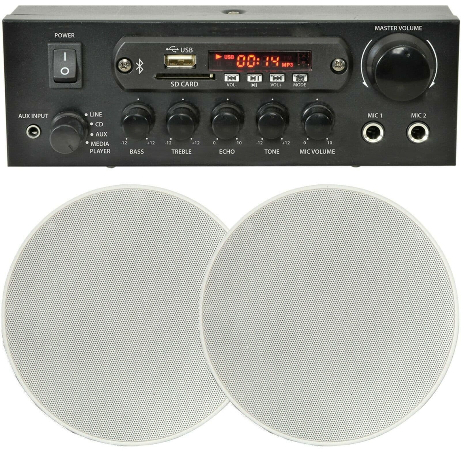 Home Restaurant 2x Ceiling Speaker Bluetooth Wireless Background Music Amp Kit