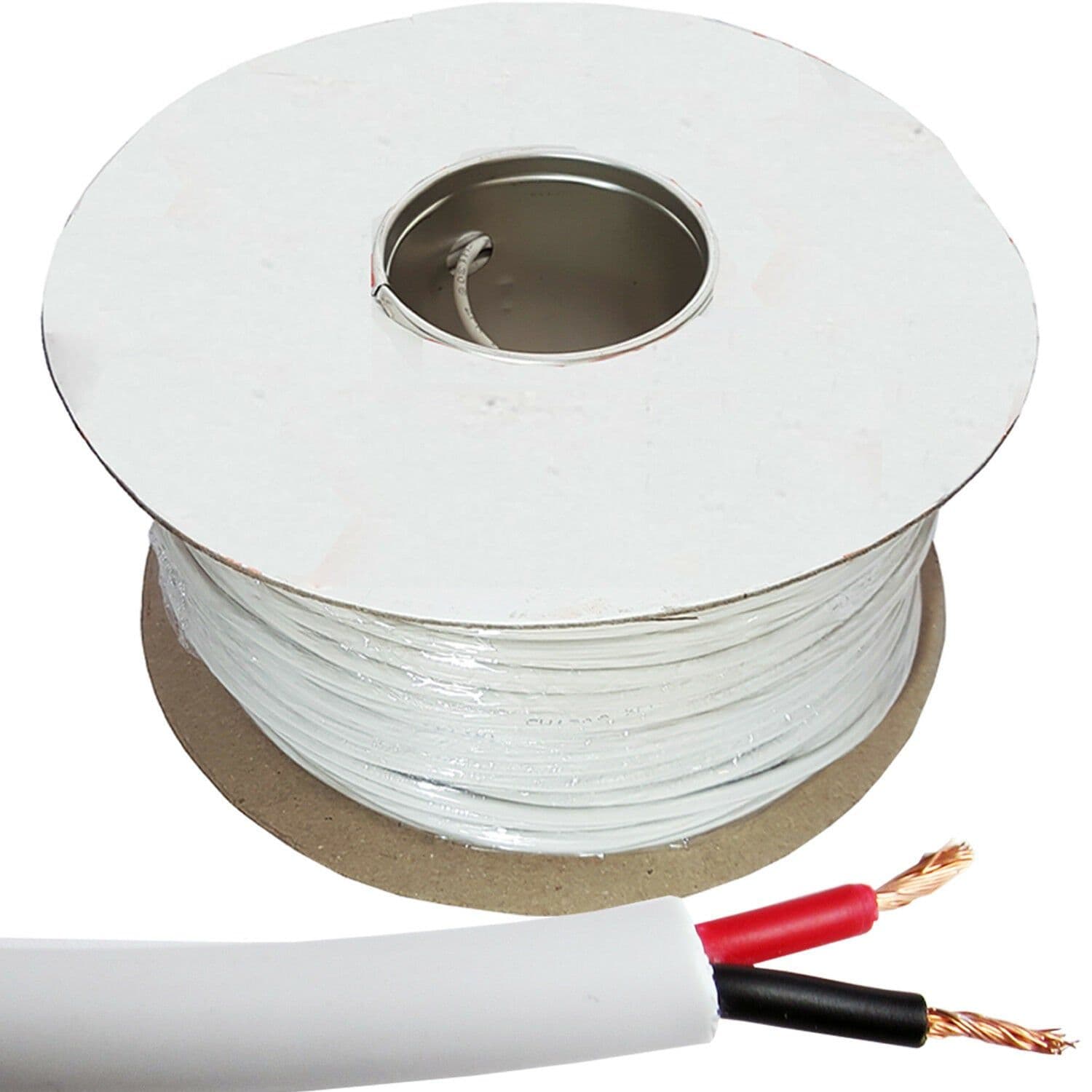 50m Double Insulated Speaker Cable 1.15mm² White 100V Volt PA System Reel Drum