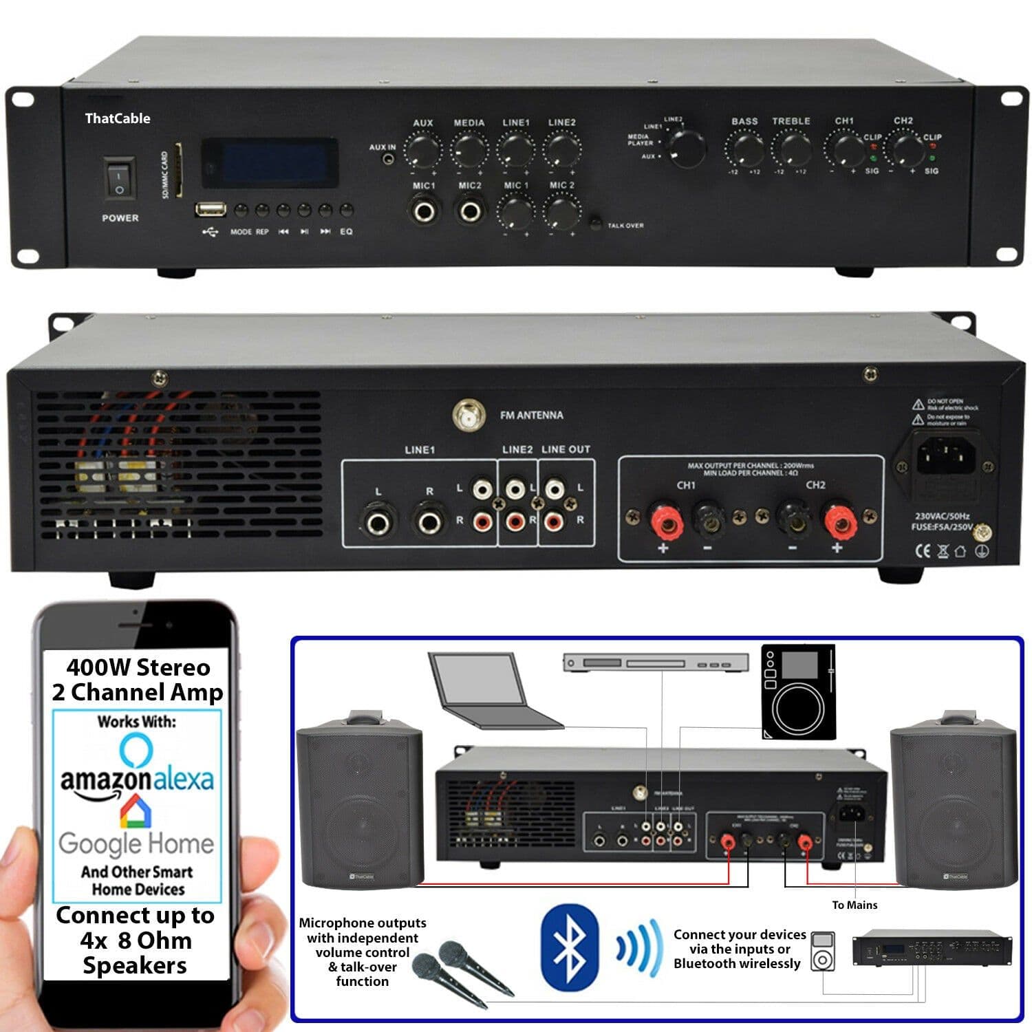 400W LOUD Outdoor Bluetooth System 2x 140W Speaker Weatherproof Garden Music