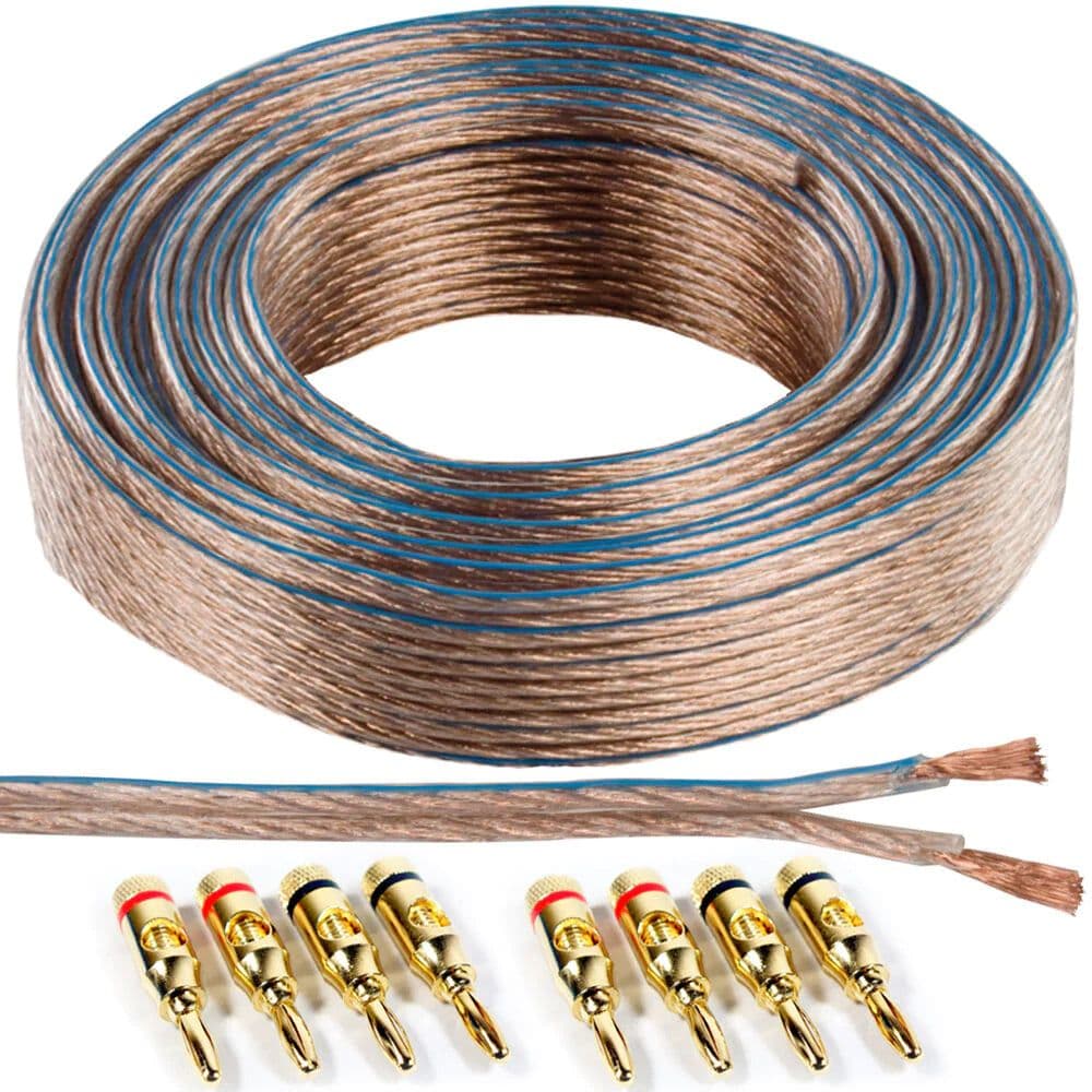 25m Speaker Cable & 8x Banana Plugs 2.5mm Wire Binding Post Amp HiFi CCA…