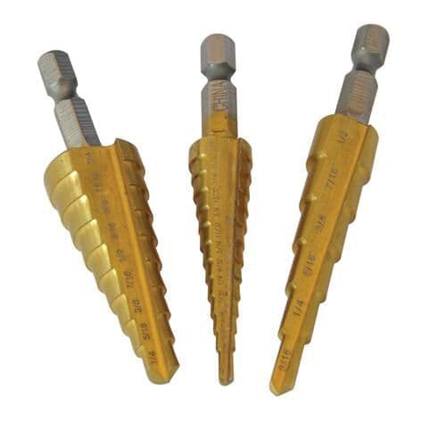 3 Piece Titanium Coated Step Drill Set Bits Taper Cone Sheet Metal