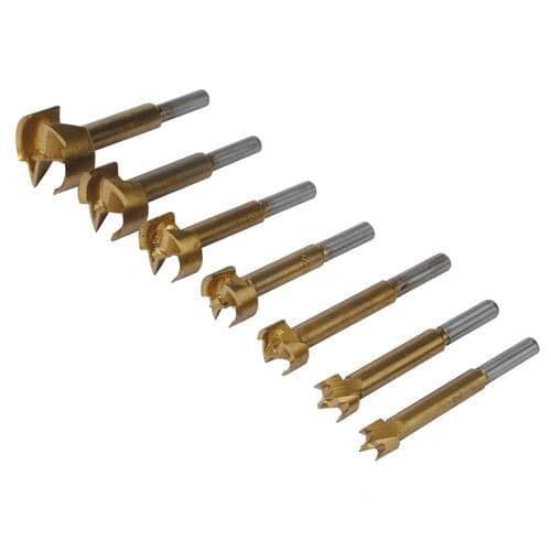 7 Pack Titanium Coated Forstner Bits - 12mm 35mm - Flat Bottom Hole Saw Cutter