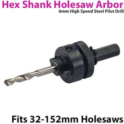 Holesaw Arbor & 6mm Pilot Drill *32 152mm Core Bits* Chuck Attachment Adapter