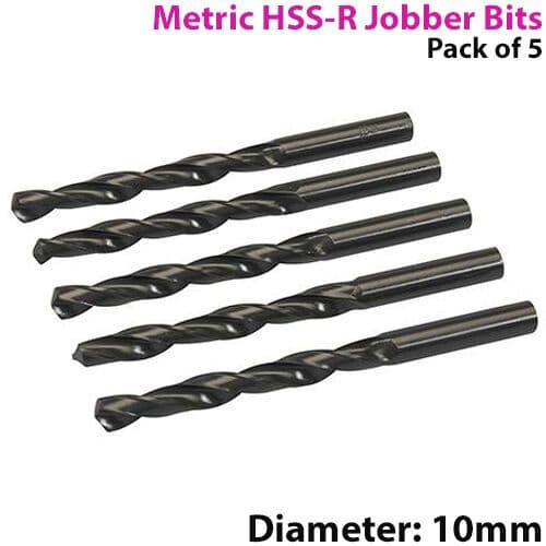 QTY 5 10mm High Speed Steel Jobber Drill Bits 118° Cutting Tip Metal & Wood