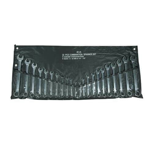 22 Piece 6mm 22mm & 1 4" Inch 7 8 Inch Combination Spanner Set Storage Wall