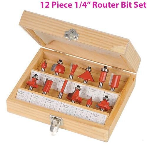 12 Piece 1 4" Inch TCT Router Bit Set Woodwork Cutting Wooden Case