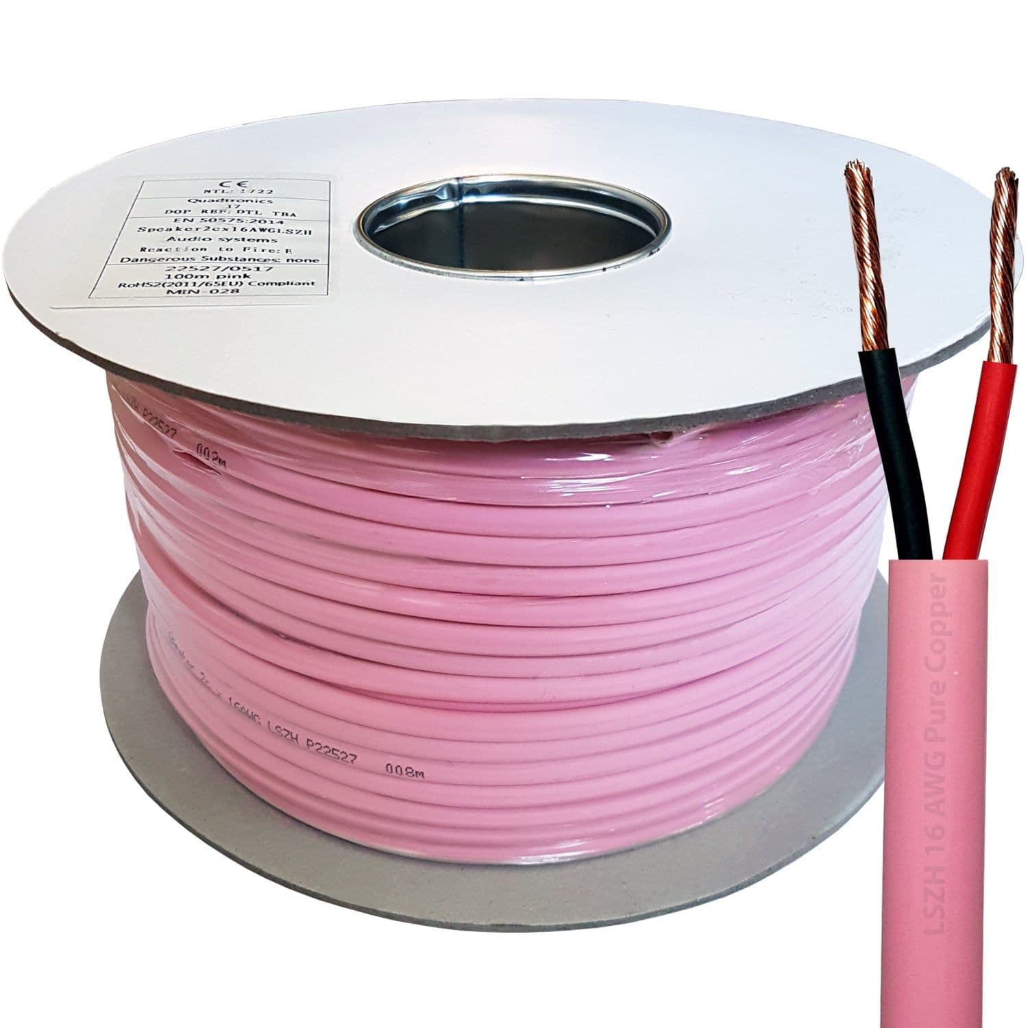 100m Low Smoke Speaker Cable 16AWG 1.5mm PURE COPPER LSZH 100V Double Insulated