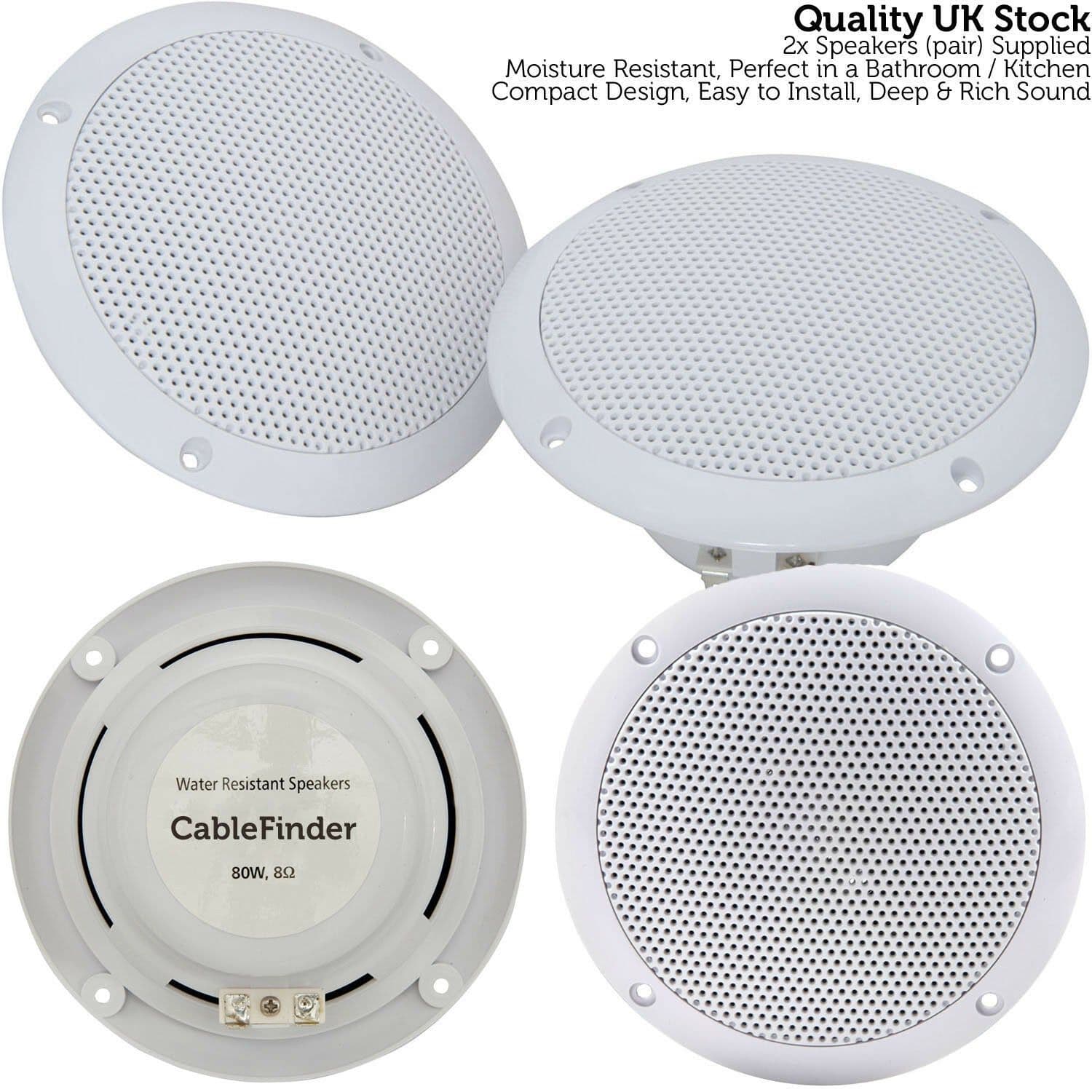 Bathroom Bluetooth Ceiling Speaker Kit Wireless Amp & 2x 80W Moisture Resistant