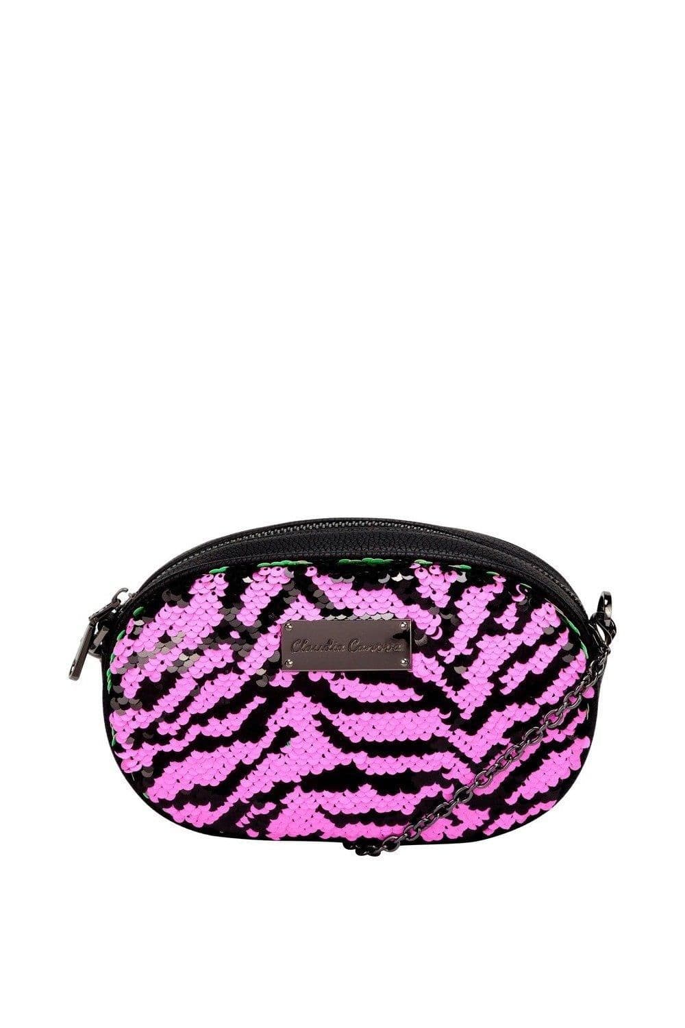 Emi Oval Shaped Zip Top Sequin Belt Bag