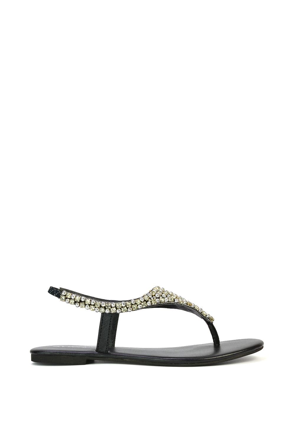 XY London Women's 'Lauren' Embellished Toe Post Flat Sandals in Black | Size: 7