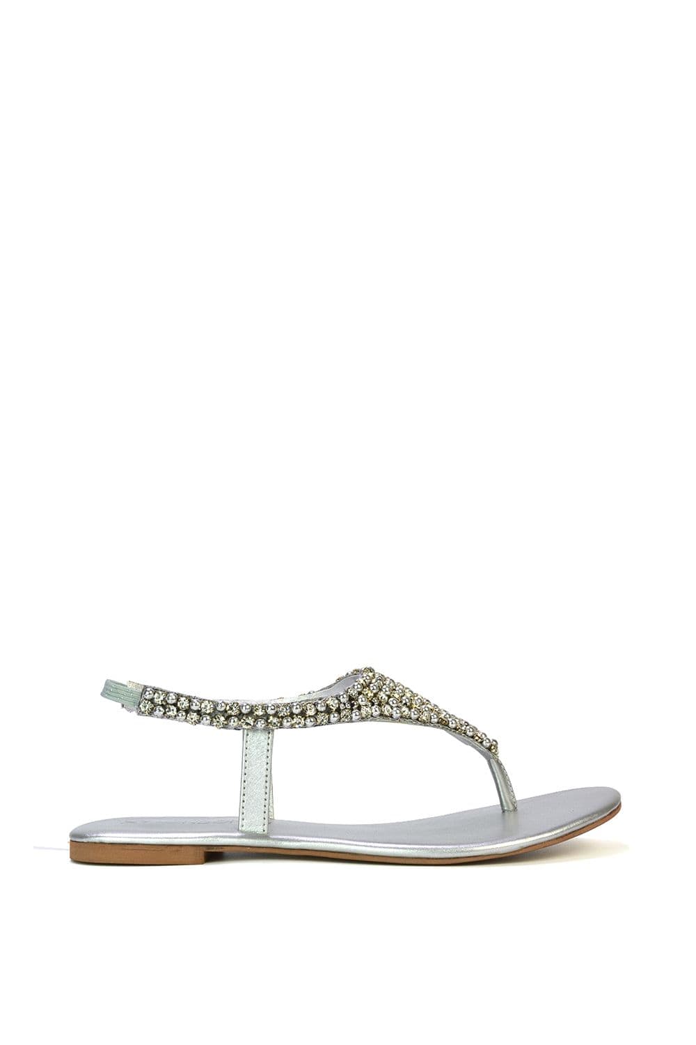 XY London Women's 'Lauren' Embellished Toe Post Flat Sandals in Silver | Size: 8