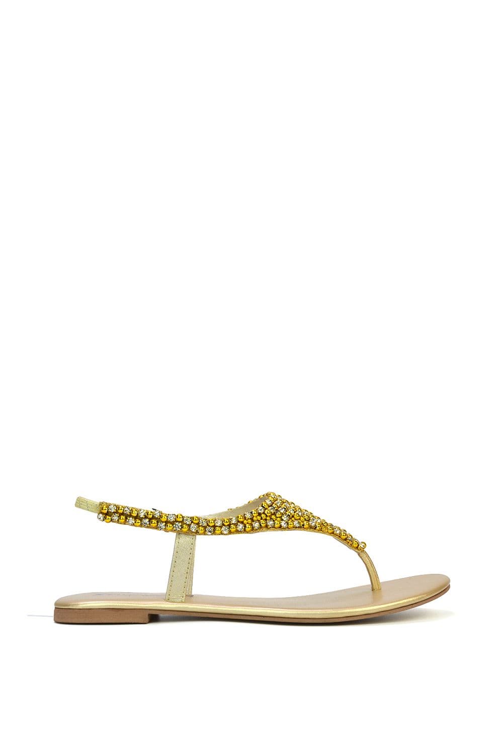 XY London Women's 'Lauren' Embellished Toe Post Flat Sandals in Gold | Size: 7