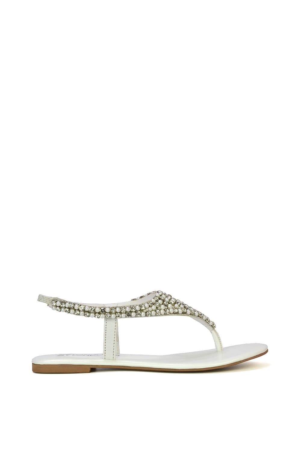 XY London Women's 'Lauren' Embellished Toe Post Flat Sandals in White | Size: 8