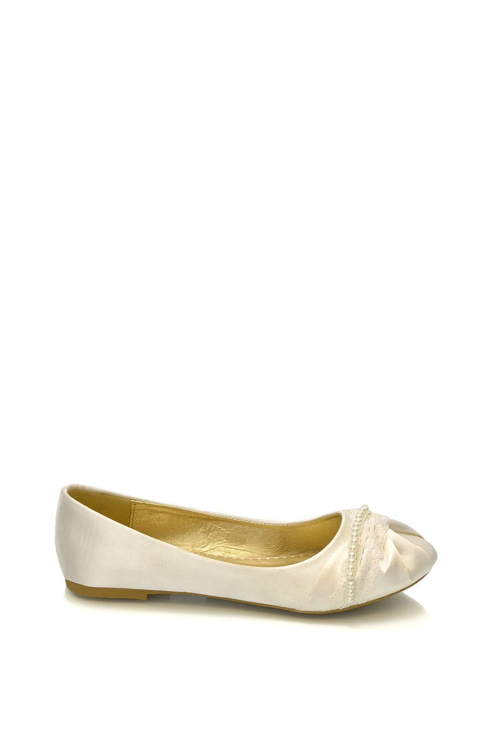 XY London Women's 'Pearly' Flat Ballerina Bridal Pumps in Ivory | Size: 8