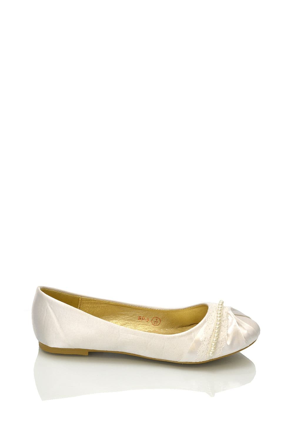 XY London Women's 'Pearly' Flat Ballerina Bridal Pumps in White | Size: 8
