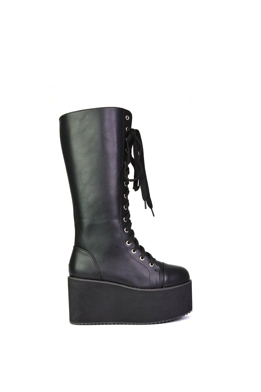 'Liz' High Flatform Lace Up Biker Calf Boots