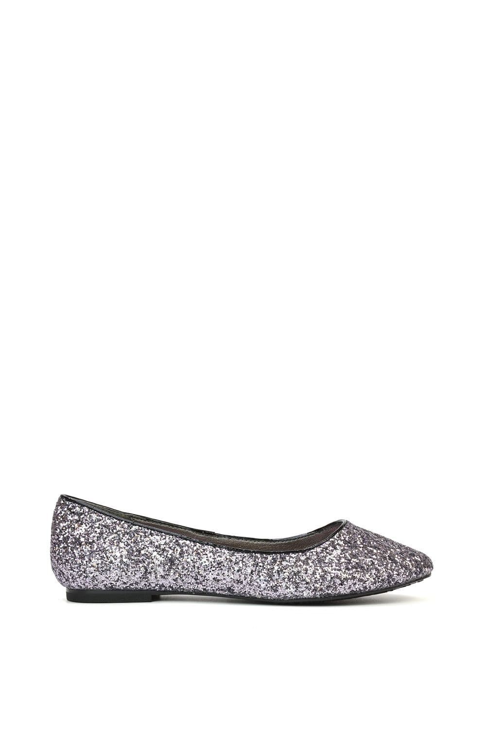 XY London Women's 'Karissa' Flat Slip on Sparkly Glitter Ballerina Pumps in Black | Size: 8