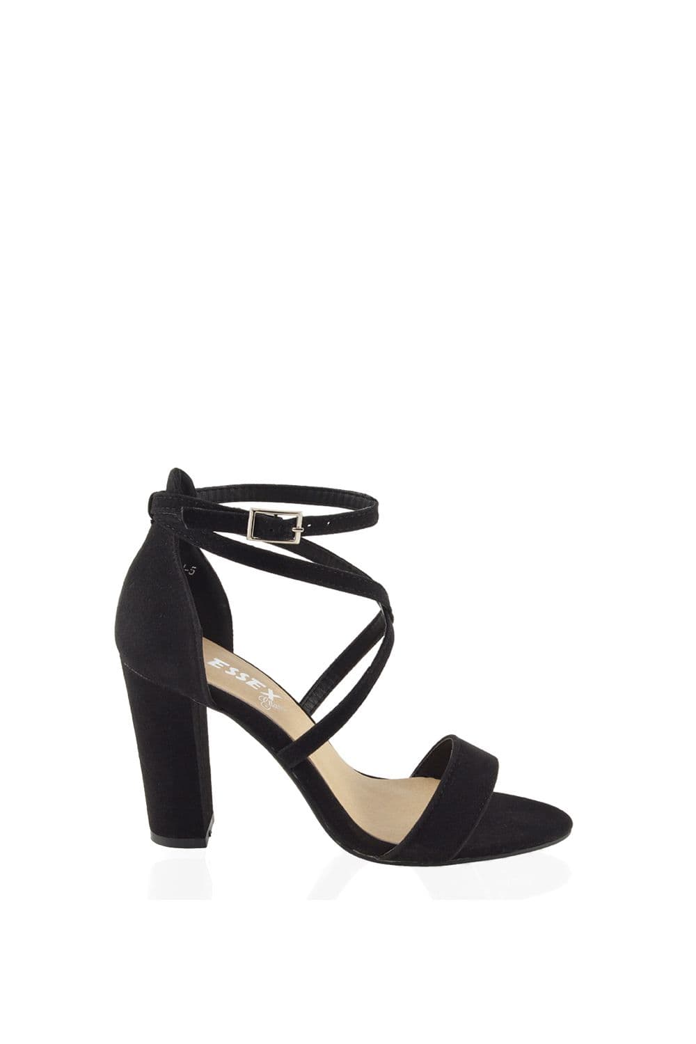 XY London Women's 'Briella' Strappy Sandals With High Block Heels in Jet Black | Size: 8