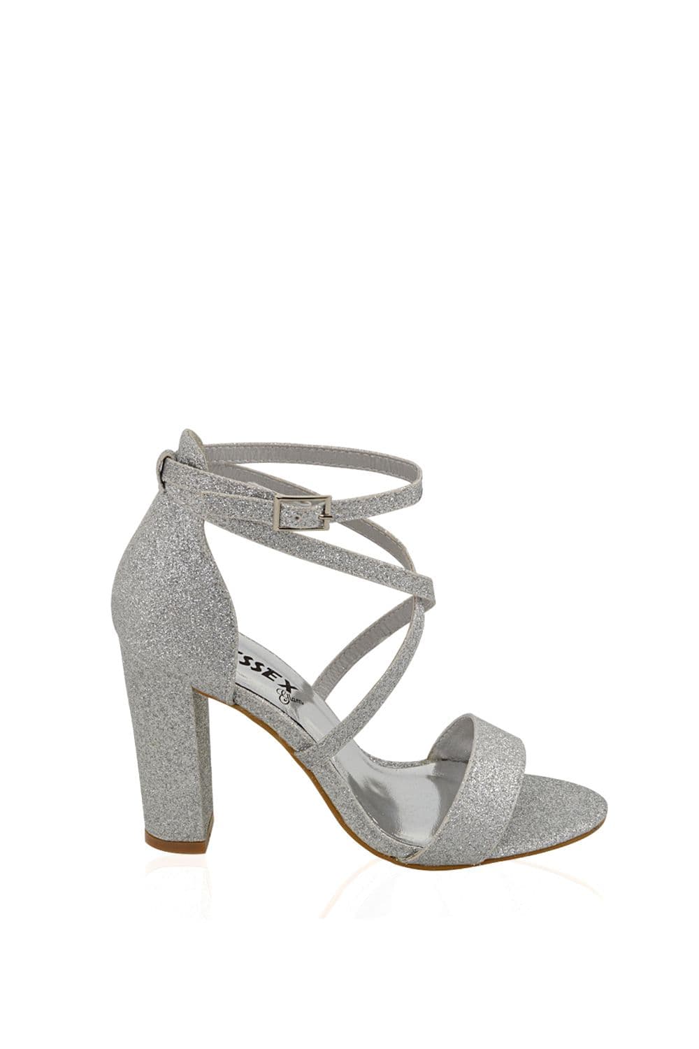 XY London Women's 'Briella' Strappy Sandals With High Block Heels in Silver | Size: 8