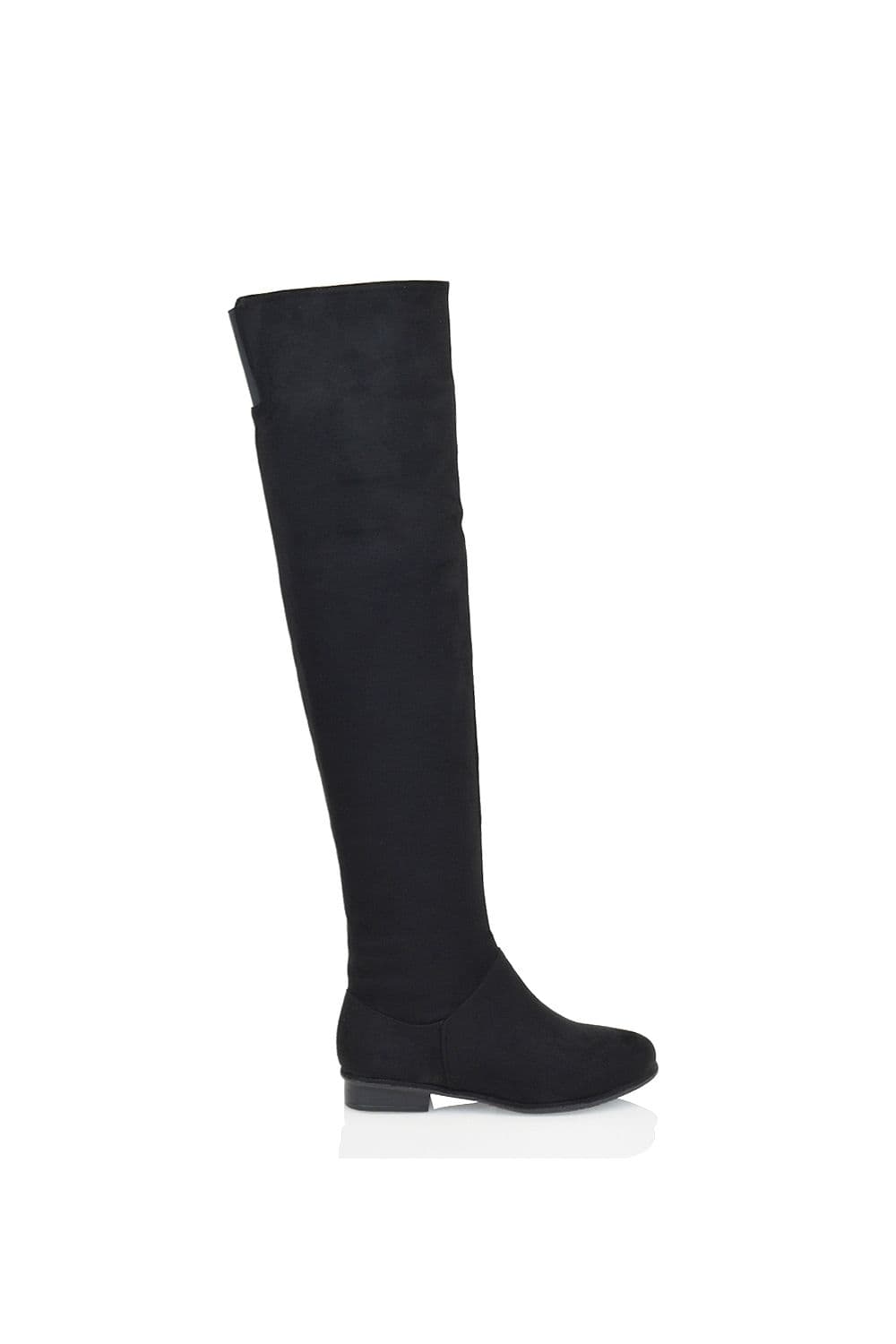 XY London Women's 'Ivy' Flat Low Block Heel Over The Knee Boots in Jet Black | Size: 5