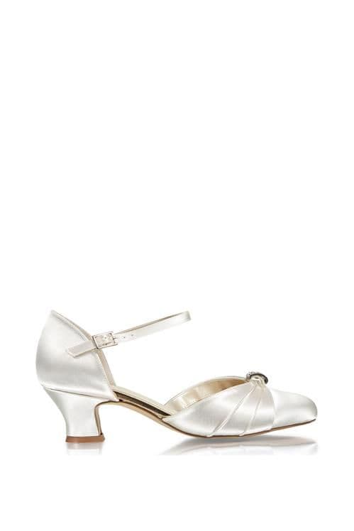 Satin 'Avalyn' Mid Vintage Block Heel Wide Fit Court Shoes