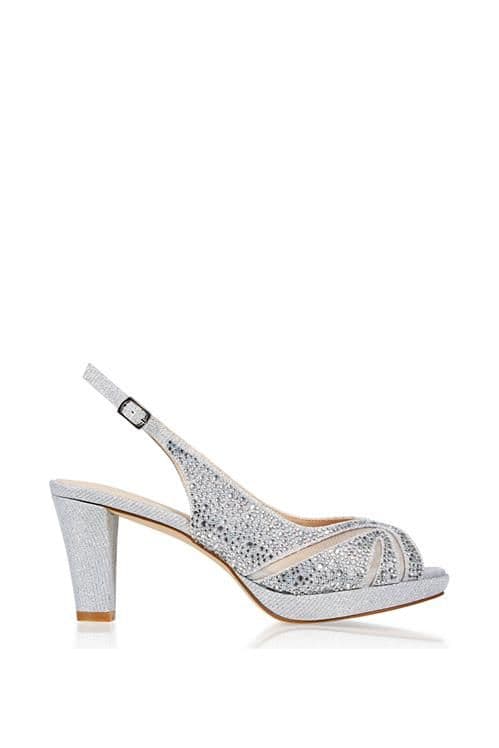 Paradox London Women's Glitter 'Linda' Low Platform Sling Back Sandal in Silver | Size: 3