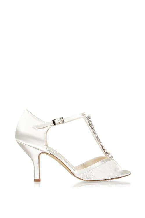 Satin and Lace 'Beth' High Heel Crystal T-bar Shoes