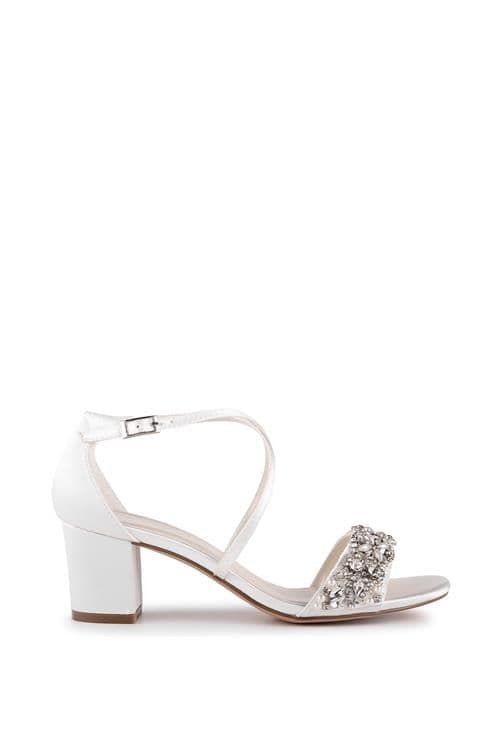 Satin 'Evangeline' Low Heel Ankle Strap Sandal