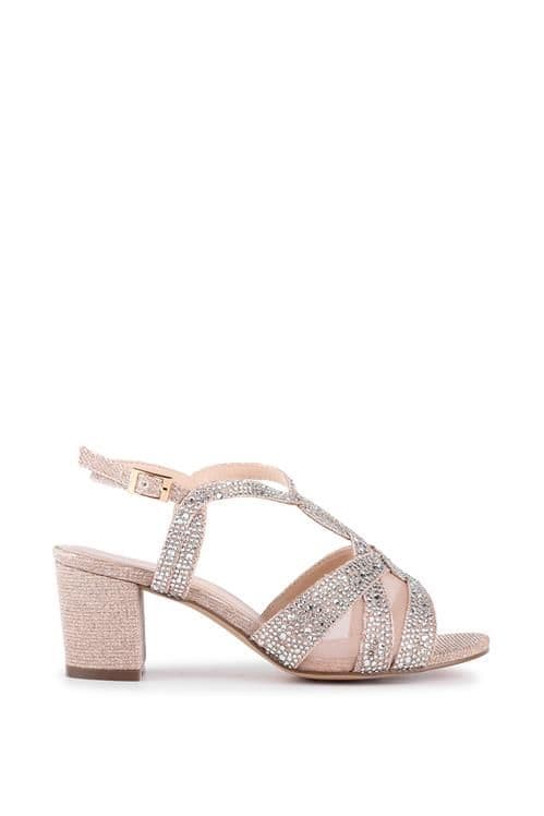 Paradox London Women's Glitter 'Nadia' Wide Fit Block Heel Sandals in Metallic Gold | Size: 7