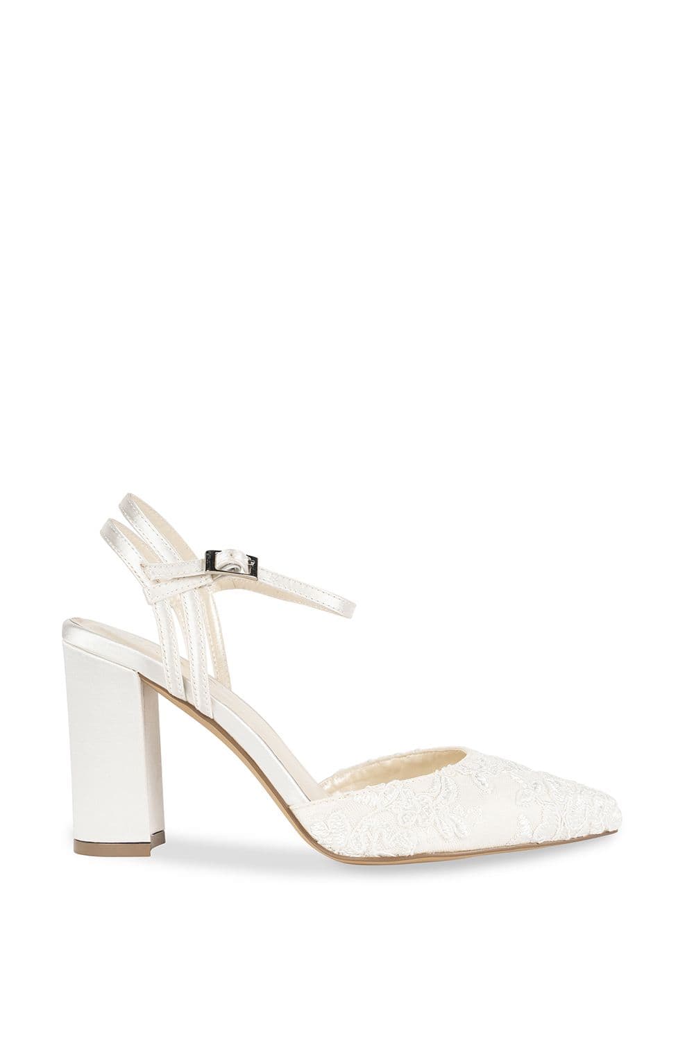 Paradox London Women's Satin & Lace 'Fauna' High Block Heel Court Shoes in Ivory | Size: 9
