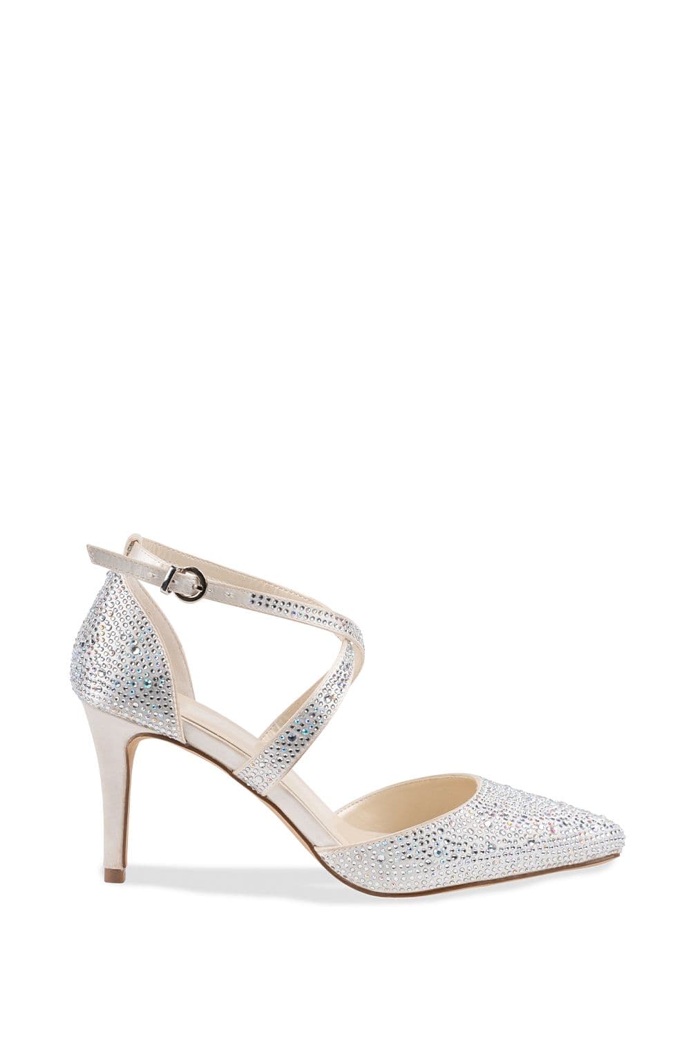 Satin 'Sienna' Cross Strap Crystal Court Shoes
