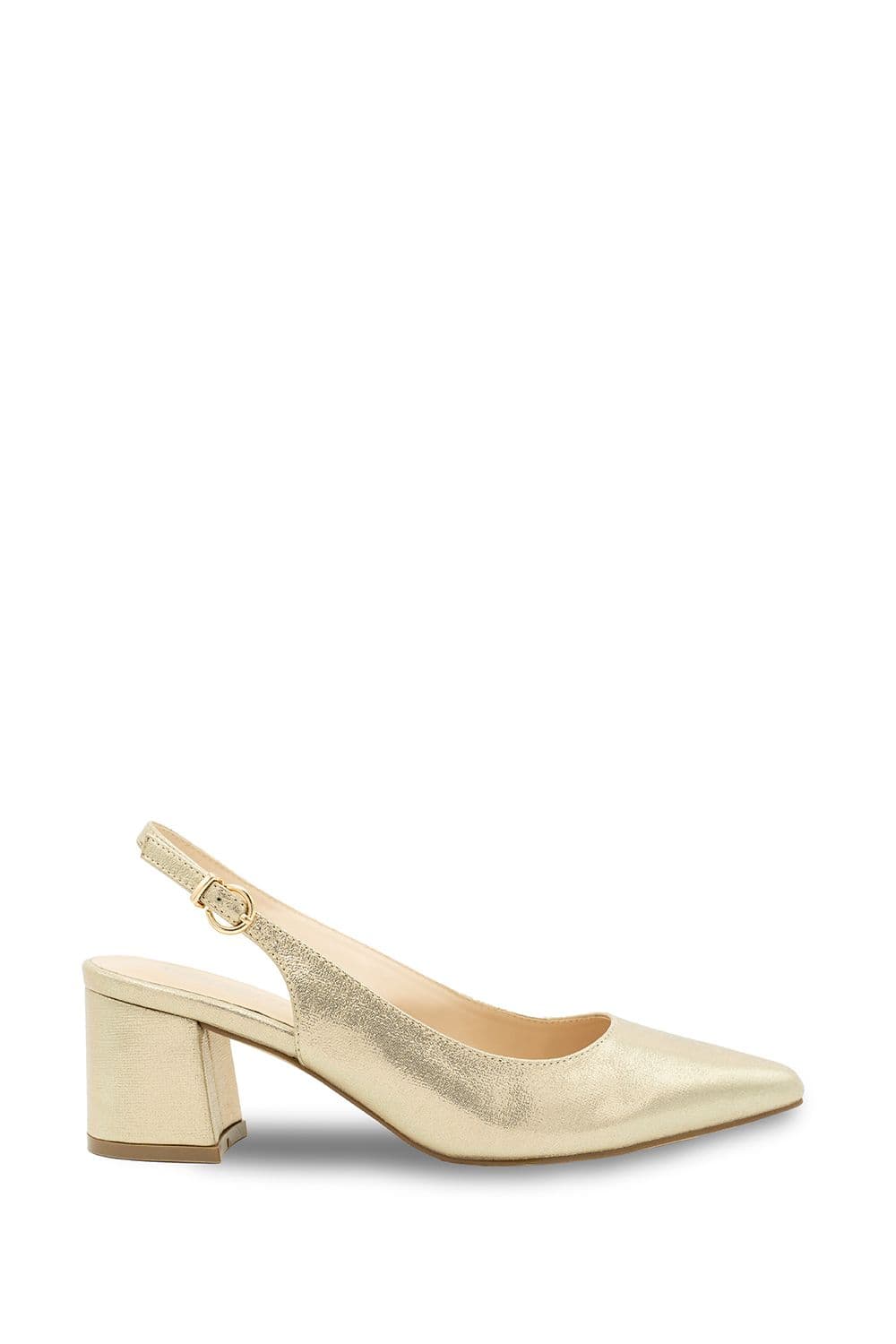 Paradox London Women's Wide Fit 'Flynn' Mid Block Heel Sling Back Court Shoes in Gold | Size: 9