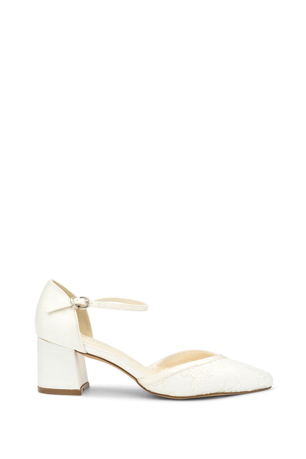 Paradox London Women's Satin & Lace 'Charla' Mid Block Heel Court Shoes in Ivory | Size: 3