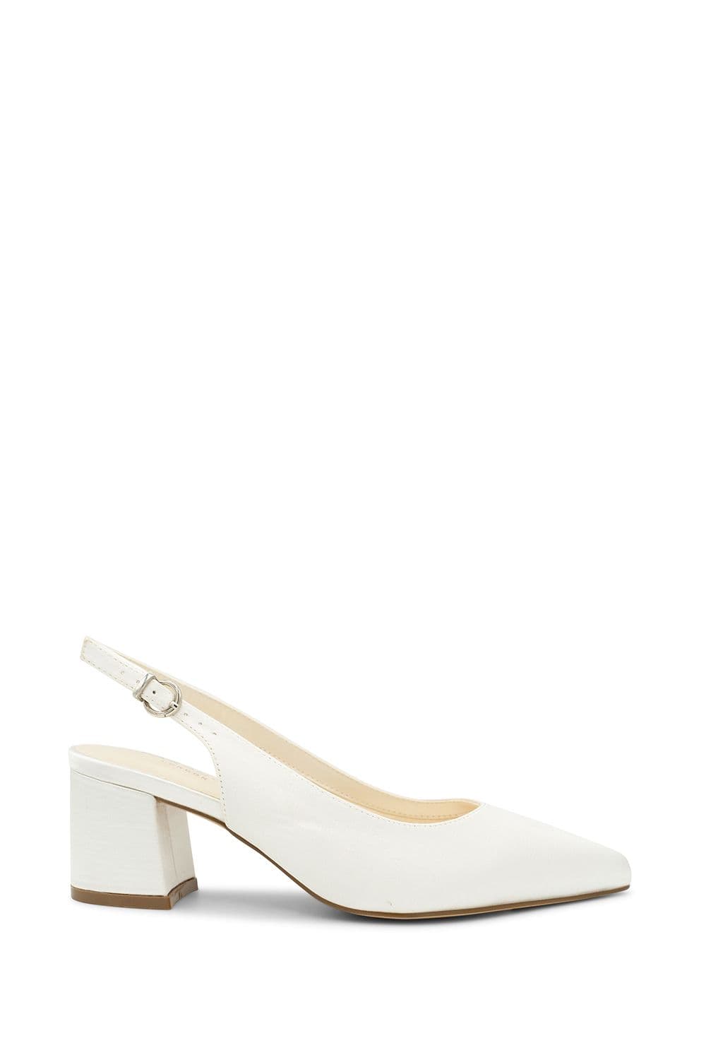 Paradox London Women's Wide Fit Dyeable Satin 'Bessy' Mid Block Heel Sling Back Court Shoe in Ivory | Size: 9E
