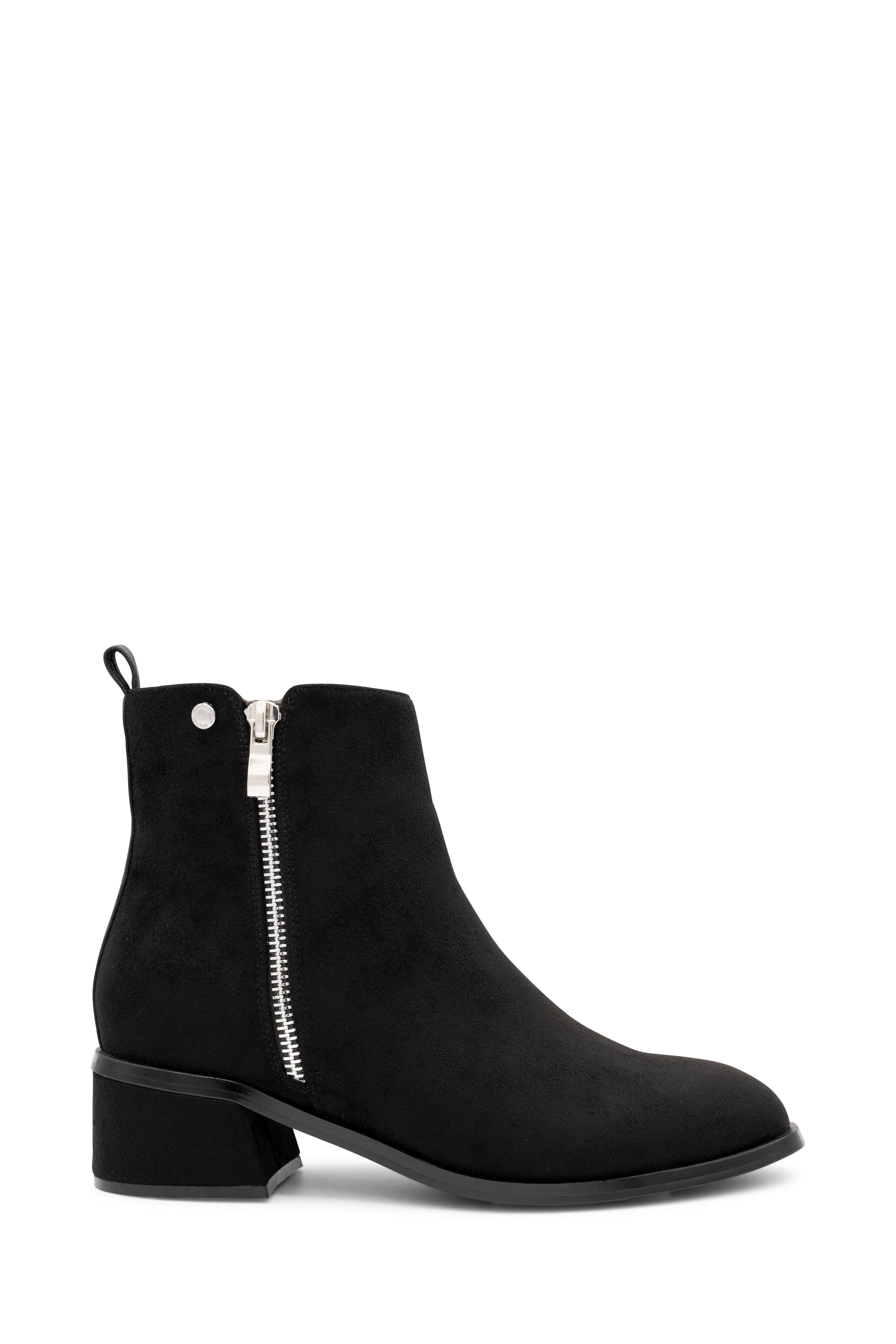 Paradox London Women's Ainsley' Micro Suede Mid Block Ankle Boot in Black | Size: 7