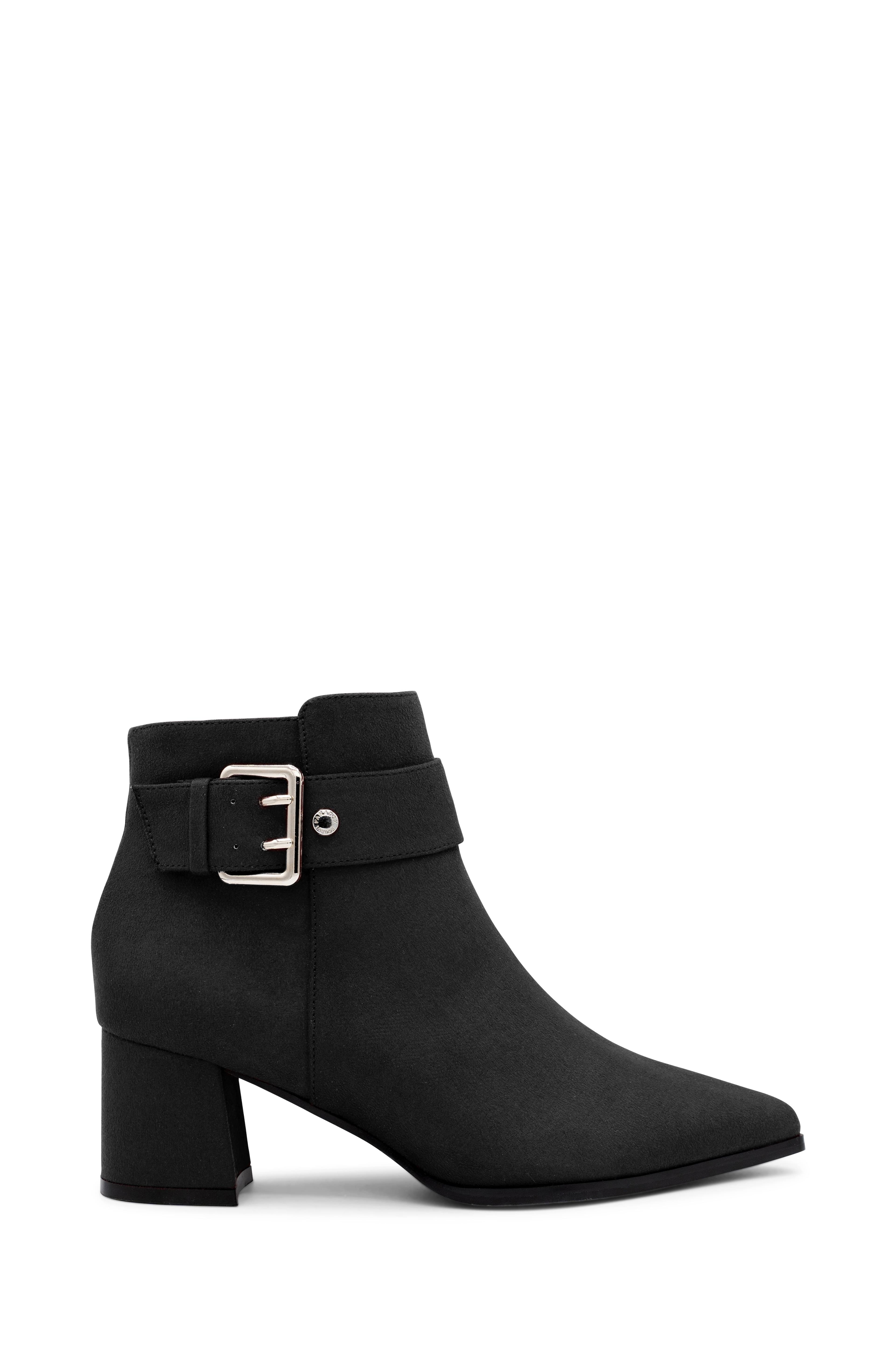 Paradox London Women's Micro Suede 'Aspen' Mid Block Ankle Boot in Black | Size: 3