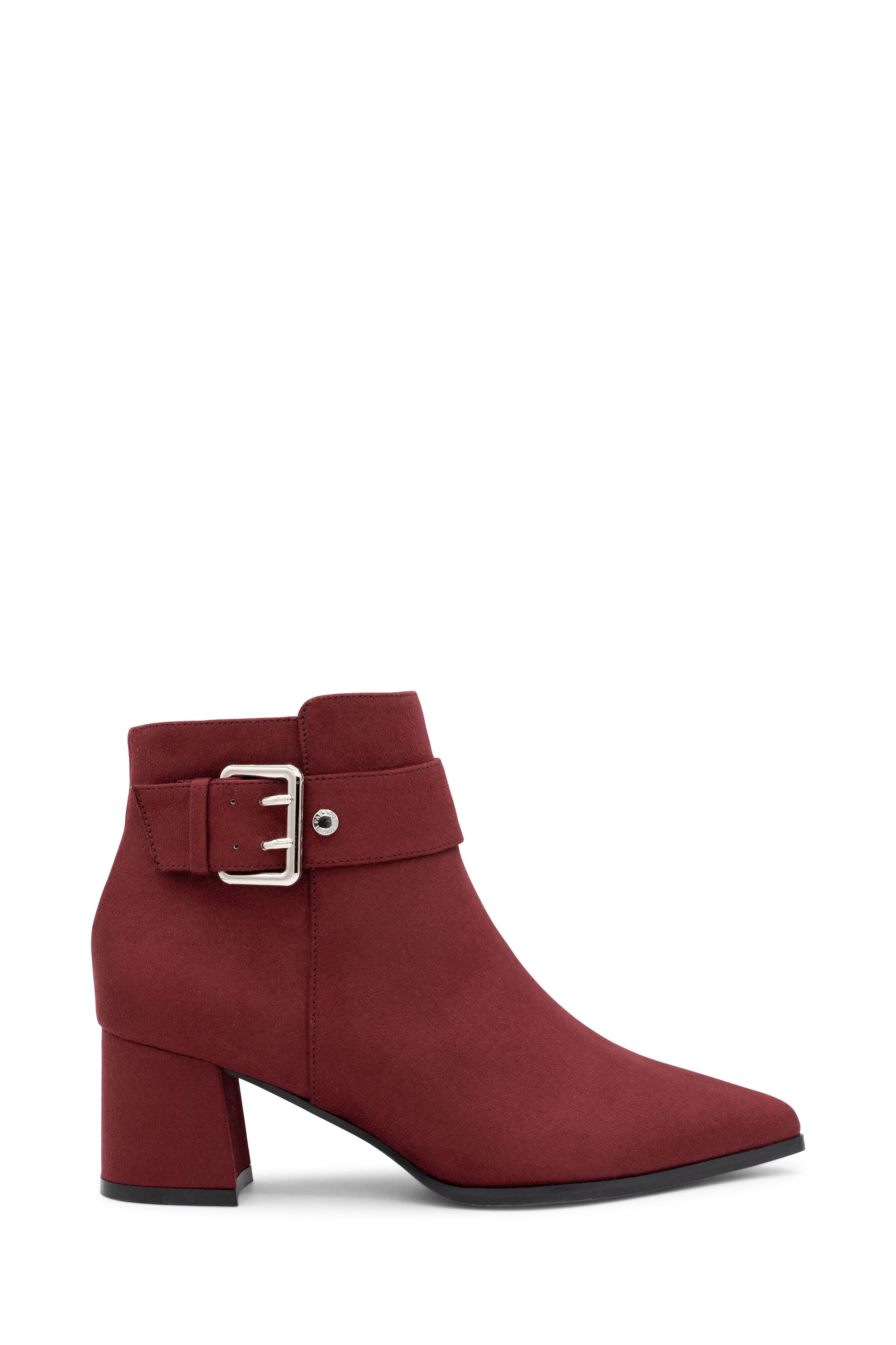 Paradox London Women's Micro Suede 'Aspen' Mid Block Ankle Boot in Burgundy | Size: 5