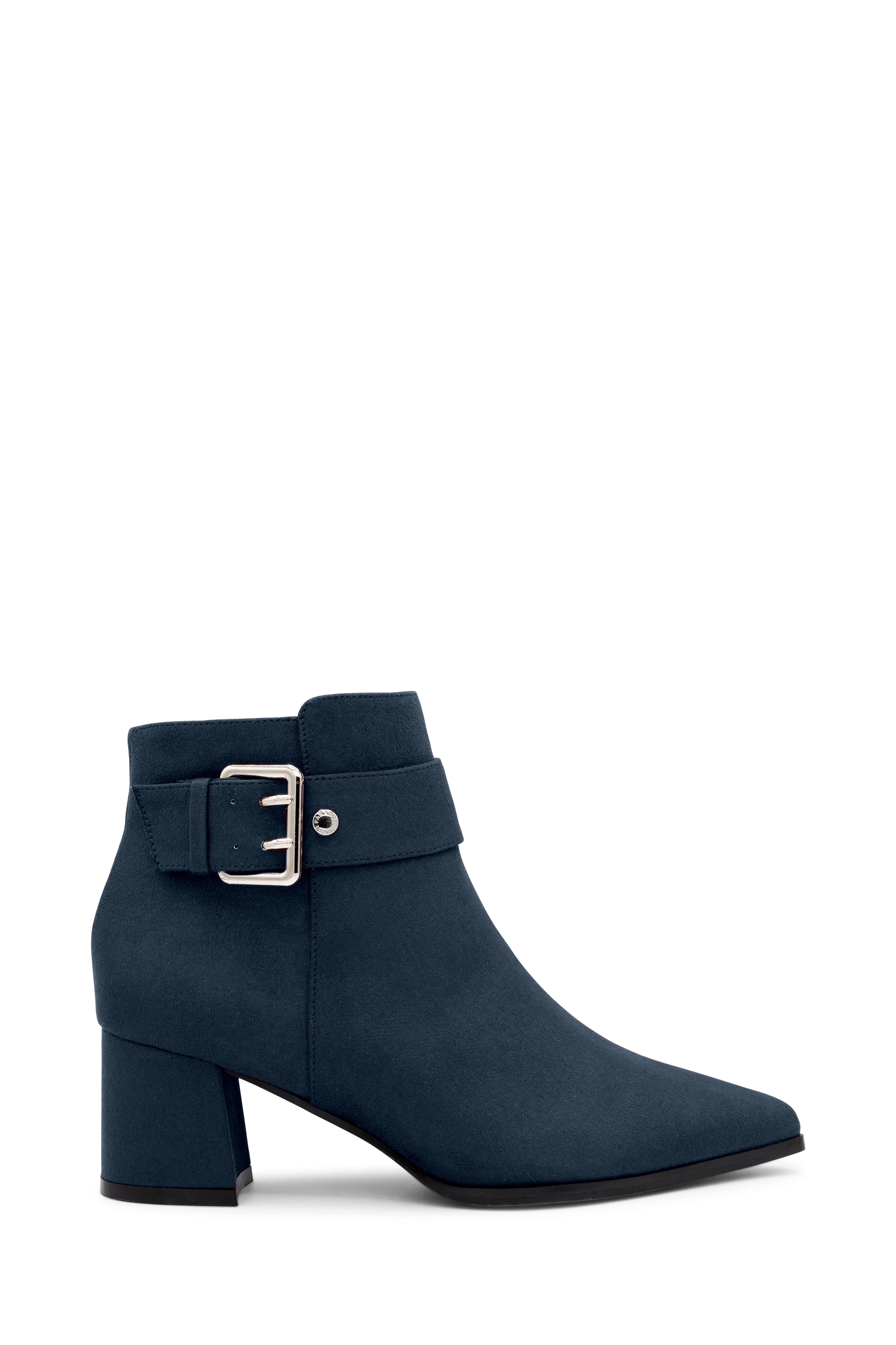Paradox London Women's Micro Suede 'Aspen' Mid Block Ankle Boot in Navy | Size: 9