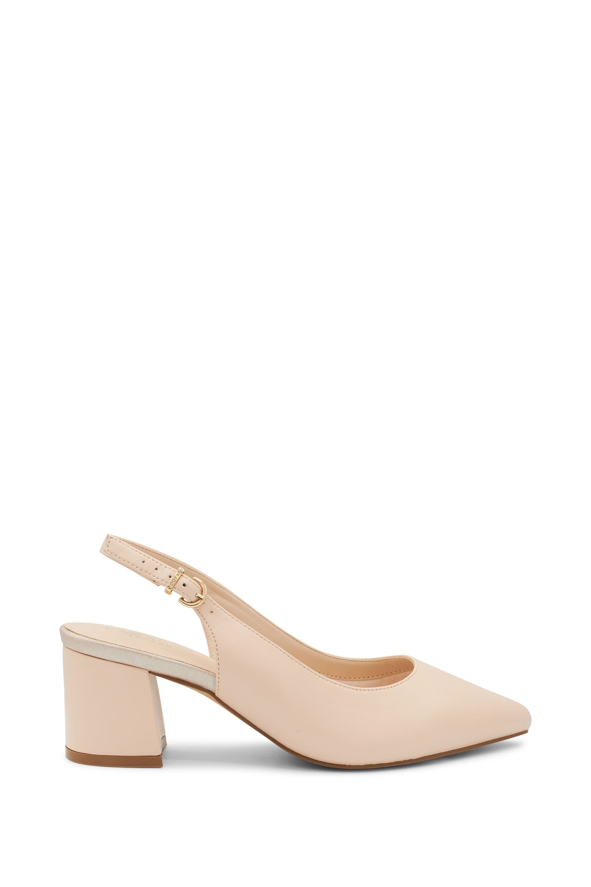 Paradox London Women's Wide Fit 'Flynn' Mid Block Heel Sling Back Court Shoes in Nude | Size: 6E